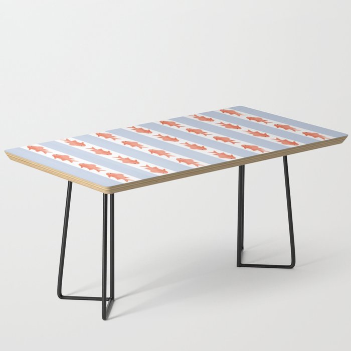 Coastal Fish Stripes Nostalgic Pattern in Light Blue, Orange Red, and White Coffee Table Gallery Image 1