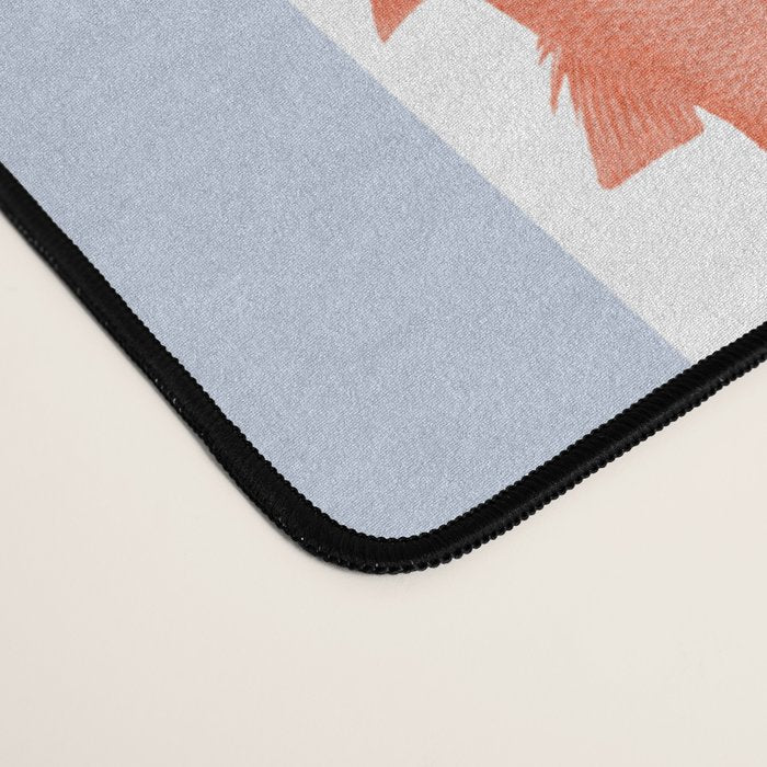 Coastal Fish Stripes Nostalgic Pattern in Light Blue, Orange Red, and White Desk Mat Gallery Image 4