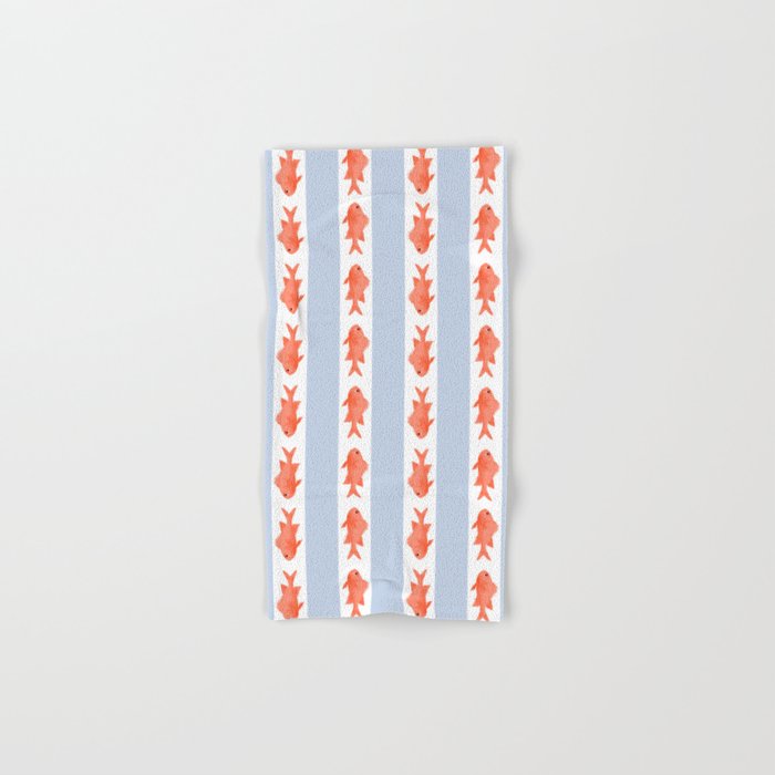 Coastal Fish Stripes Nostalgic Pattern in Light Blue, Orange Red, and White Bath Towel Gallery Image 1