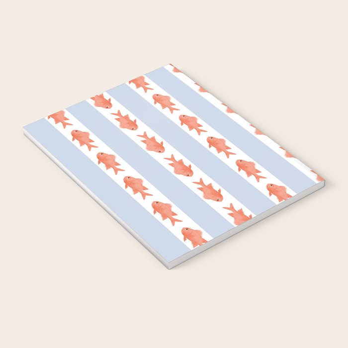 Coastal Fish Stripes Nostalgic Pattern in Light Blue, Orange Red, and White Notebook Gallery Image 3