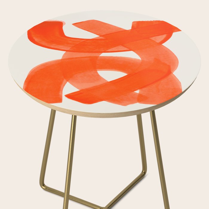 Mid Century Modern Abstract Painting Orange Watercolor Brush Strokes Side Table Gallery Image 2