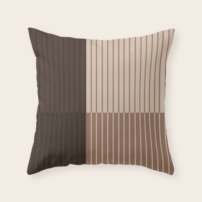 Color Block Line Abstract LXXXI Mocha Coffee Throw Pillow Gallery Image 1