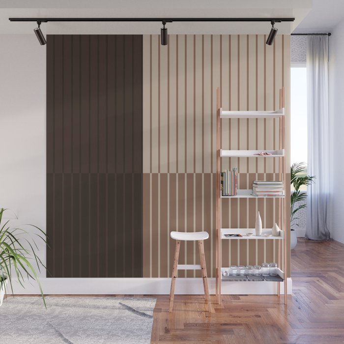 Color Block Line Abstract LXXXI Mocha Coffee Wall Mural Gallery Image 1