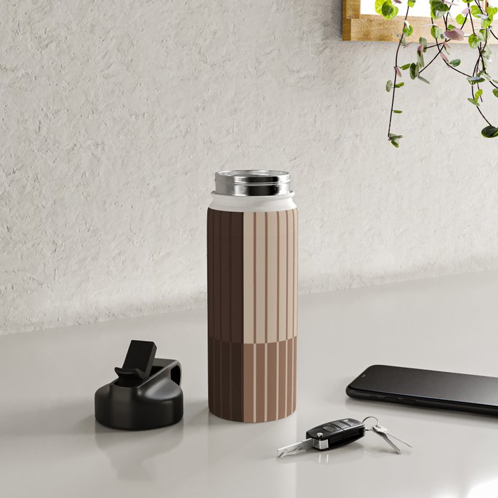 Color Block Line Abstract LXXXI Mocha Coffee Water Bottle Gallery Image 4