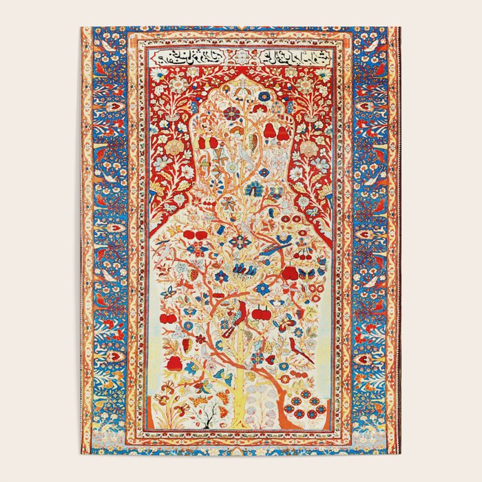 Antique Persian Garden Rug With Birds Print Poster Gallery Image 1