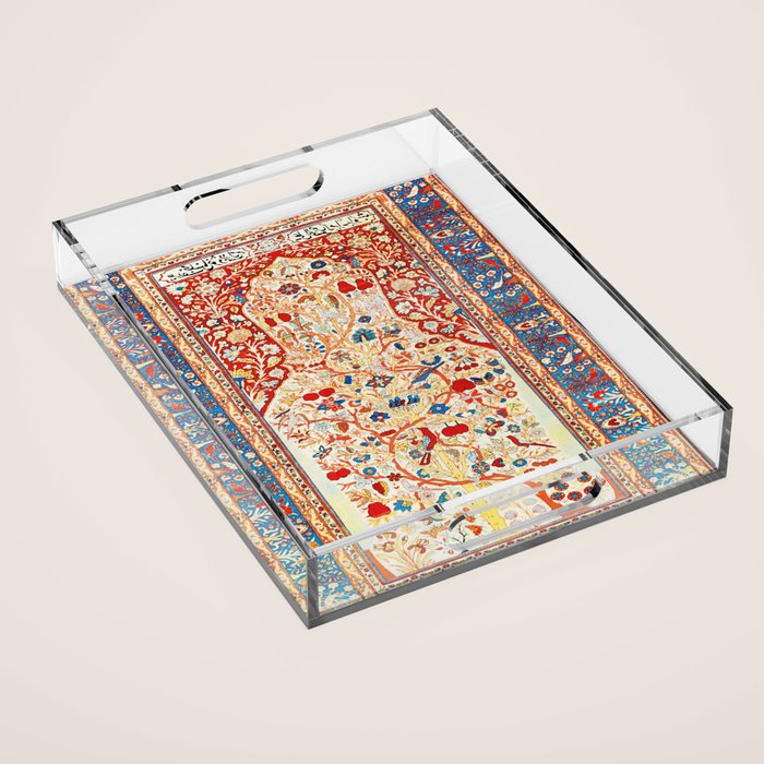 Antique Persian Garden Rug With Birds Print Acrylic Tray Gallery Image 1