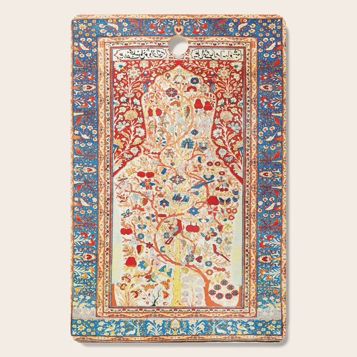 Antique Persian Garden Rug With Birds Print Cutting Board Gallery Image 1