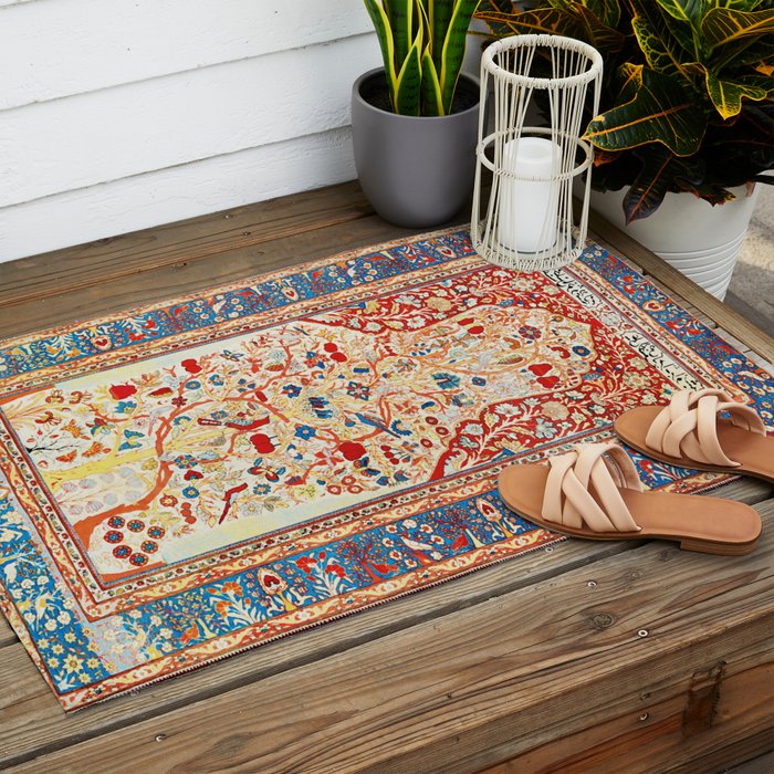 Antique Persian Garden Rug With Birds Print Outdoor Rug Gallery Image 2