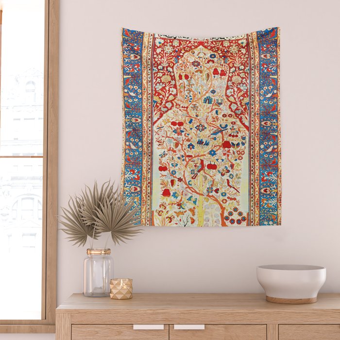 Antique Persian Garden Rug With Birds Print Wall Tapestry Gallery Image 2