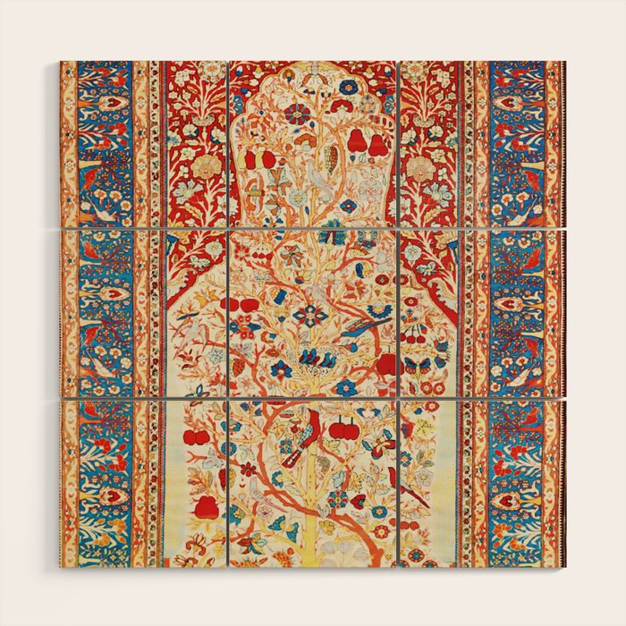 Antique Persian Garden Rug With Birds Print Wood Wall Art Gallery Image 1