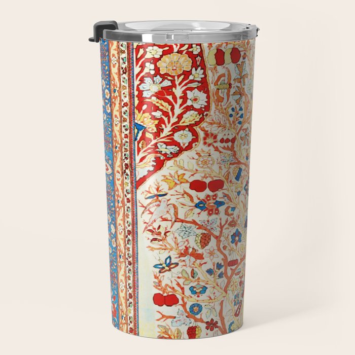 Antique Persian Garden Rug With Birds Print Travel Mug Gallery Image 3