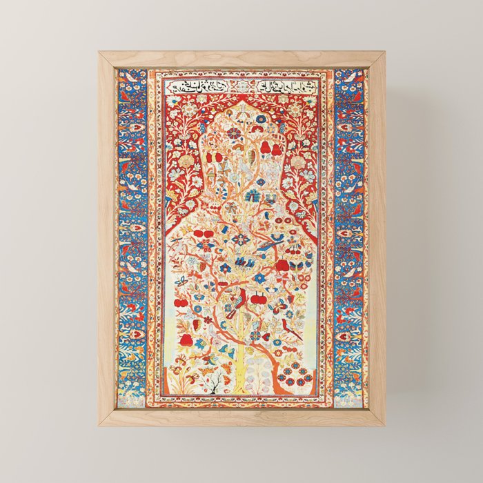 Antique Persian Garden Rug With Birds Print Mini Art Print Gallery Image 1