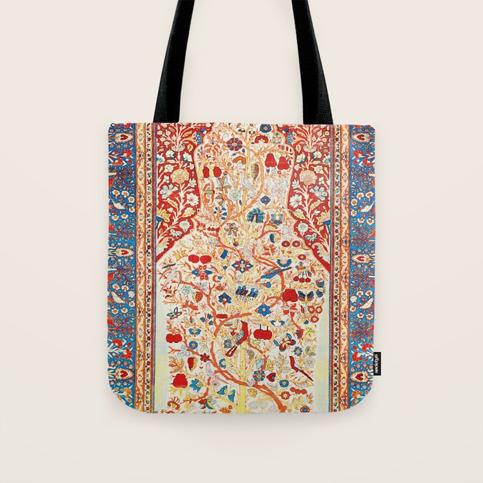 Antique Persian Garden Rug With Birds Print Tote Bag Gallery Image 1