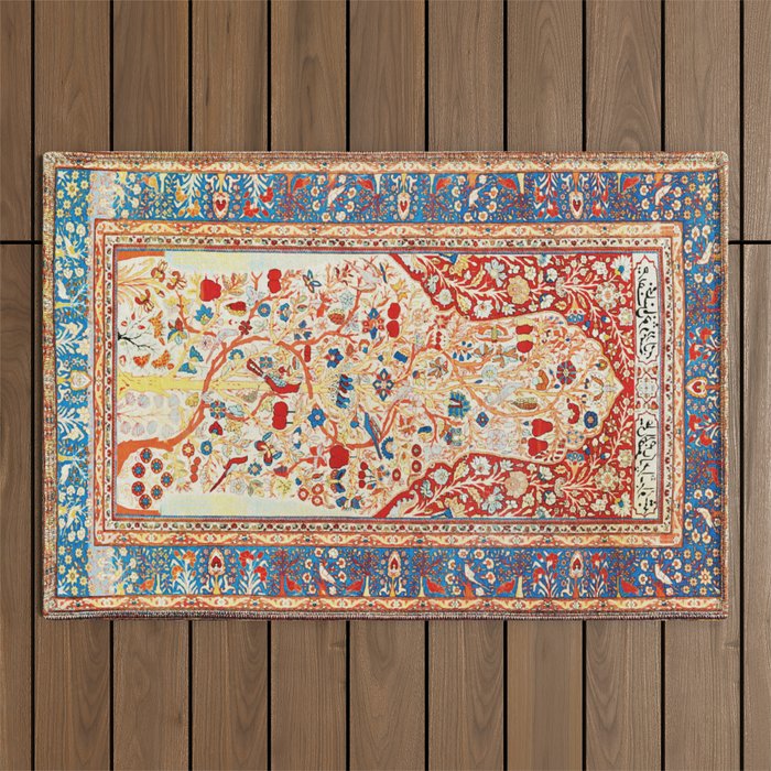 Antique Persian Garden Rug With Birds Print Outdoor Rug Gallery Image 1