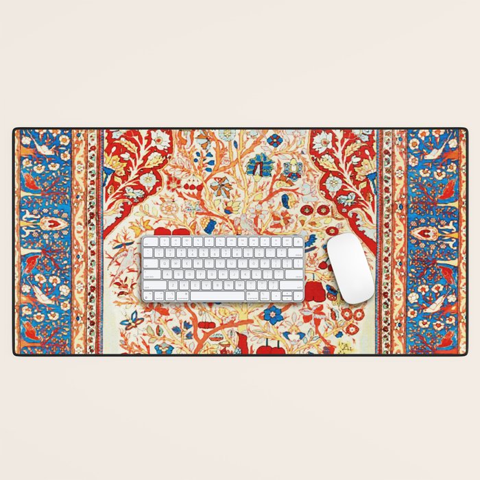 Antique Persian Garden Rug With Birds Print Desk Mat Gallery Image 1