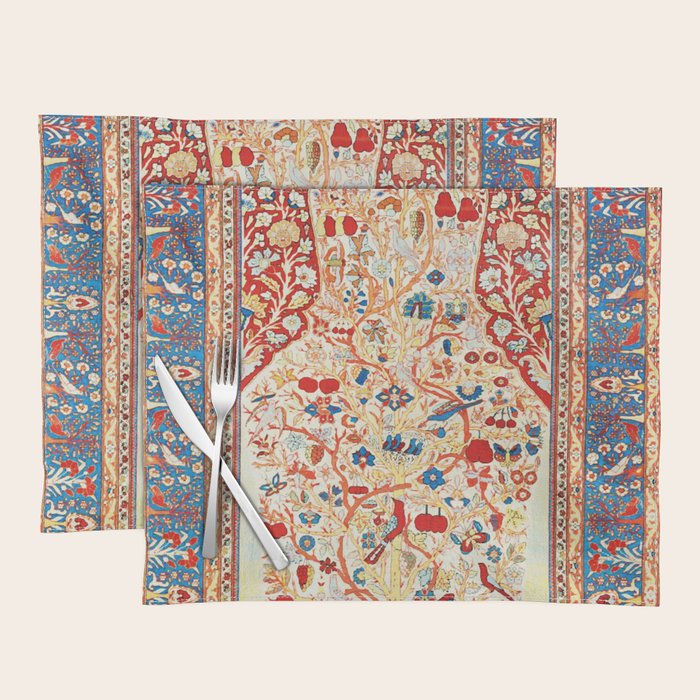 Antique Persian Garden Rug With Birds Print Placemat Gallery Image 1