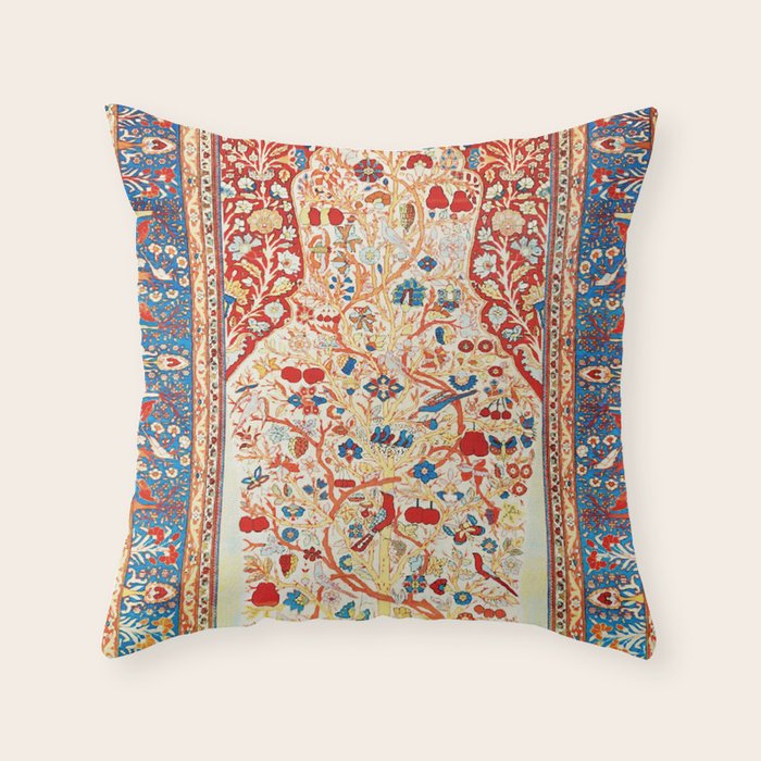 Antique Persian Garden Rug With Birds Print Throw Pillow Gallery Image 6