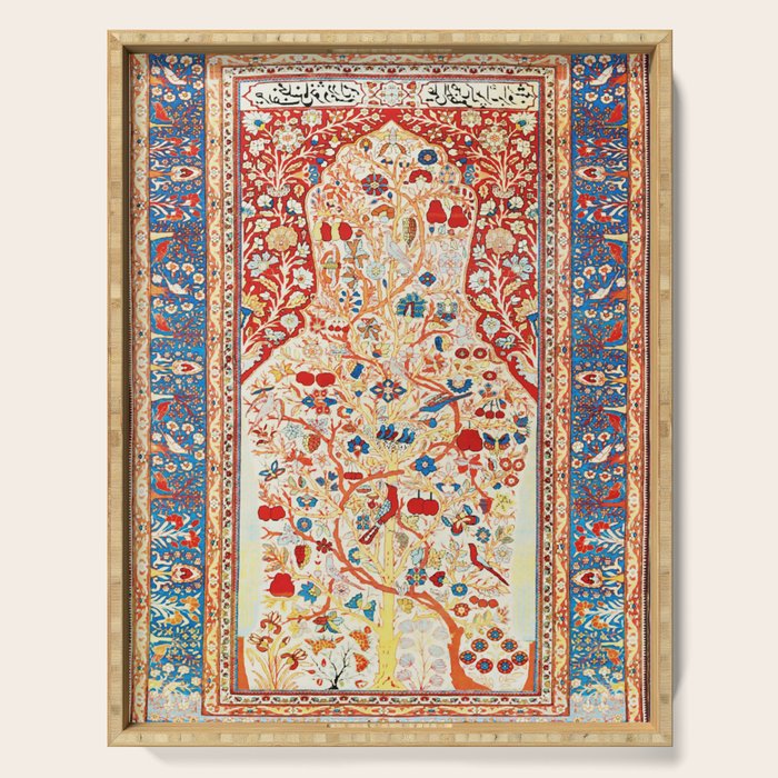 Antique Persian Garden Rug With Birds Print Serving Tray Gallery Image 1