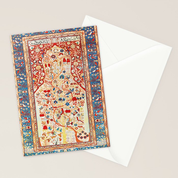 Antique Persian Garden Rug With Birds Print Stationery Card Gallery Image 2