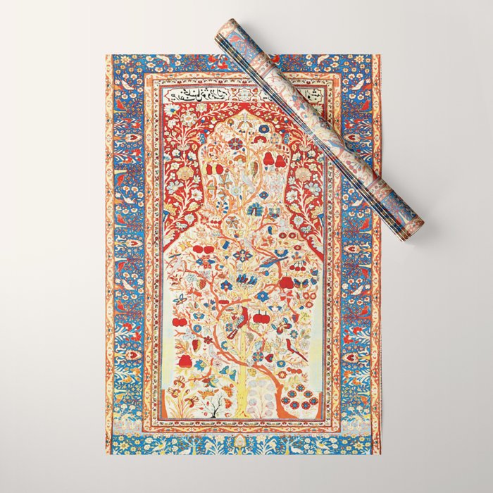 Antique Persian Garden Rug With Birds Print Wrapping Paper Gallery Image 1