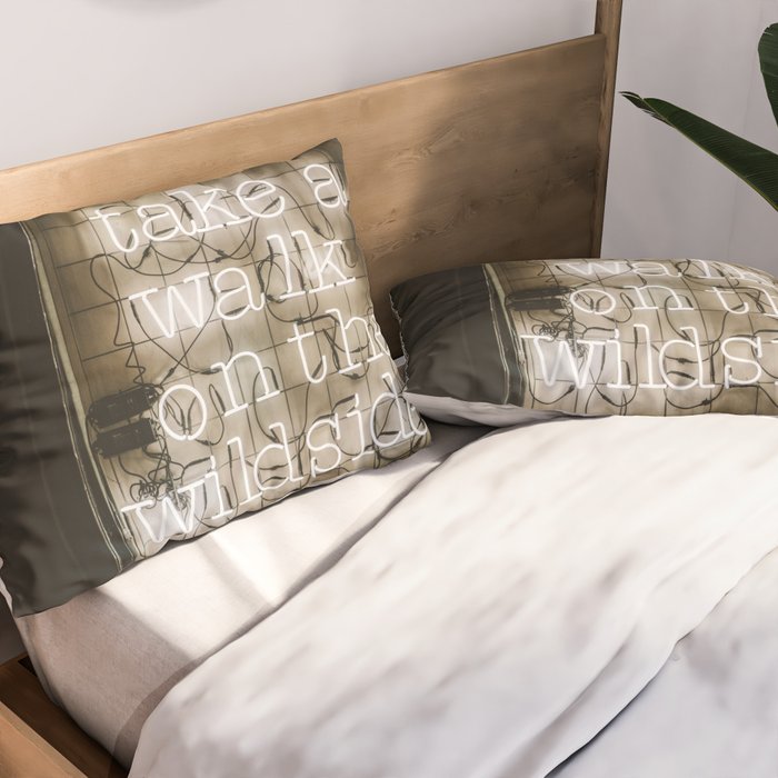 Hey Baby Take a Walk on the Wild Side -  70s Lou Reed quote street art neon retro typography Pillow Sham Gallery Image 2