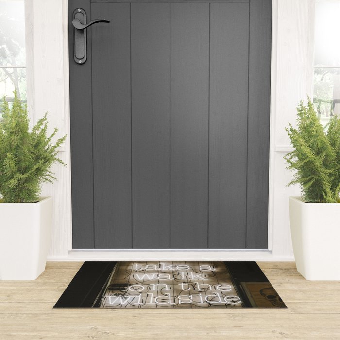 Hey Baby Take a Walk on the Wild Side -  70s Lou Reed quote street art neon retro typography Welcome Mat Gallery Image 3