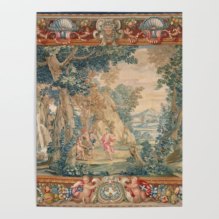 Antique 17th Century Romantic Mythological Garden Italian Tapestry Poster Gallery Image 1