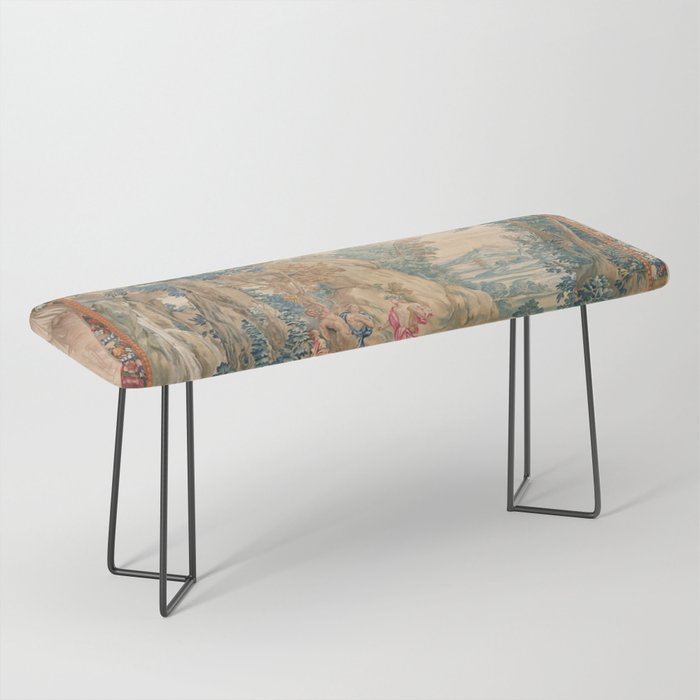 Antique 17th Century Romantic Mythological Garden Italian Tapestry Bench Gallery Image 1