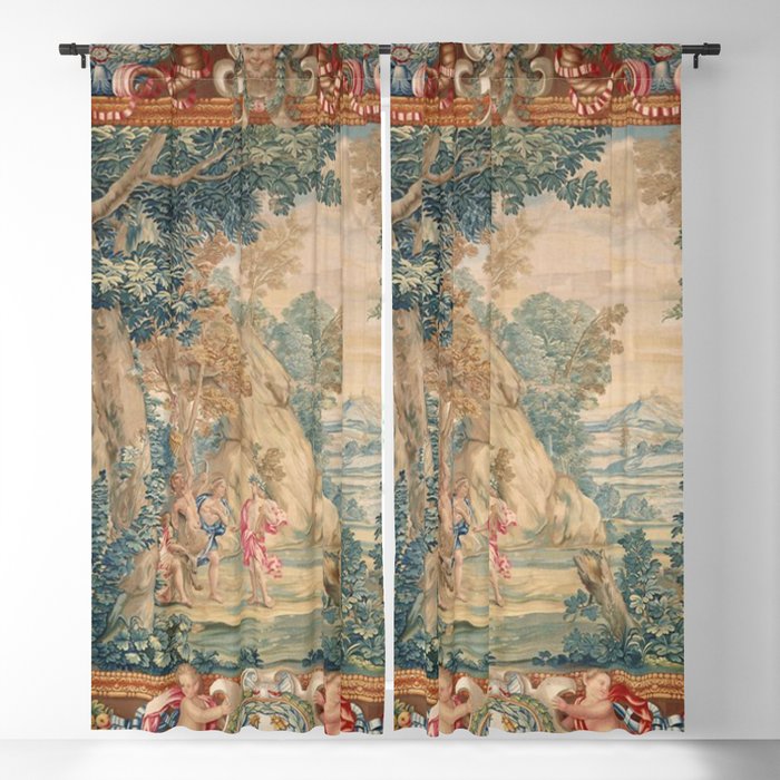 Antique 17th Century Romantic Mythological Garden Italian Tapestry Window Curtain Gallery Image 1