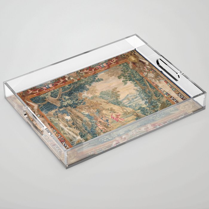 Antique 17th Century Romantic Mythological Garden Italian Tapestry Acrylic Tray Gallery Image 1