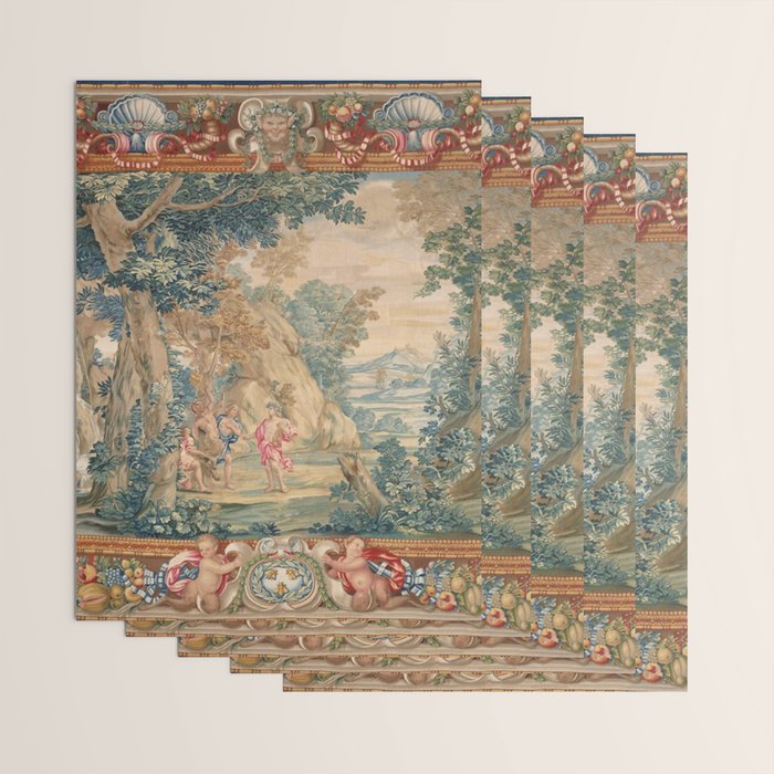 Antique 17th Century Romantic Mythological Garden Italian Tapestry Wrapping Paper Gallery Image 3