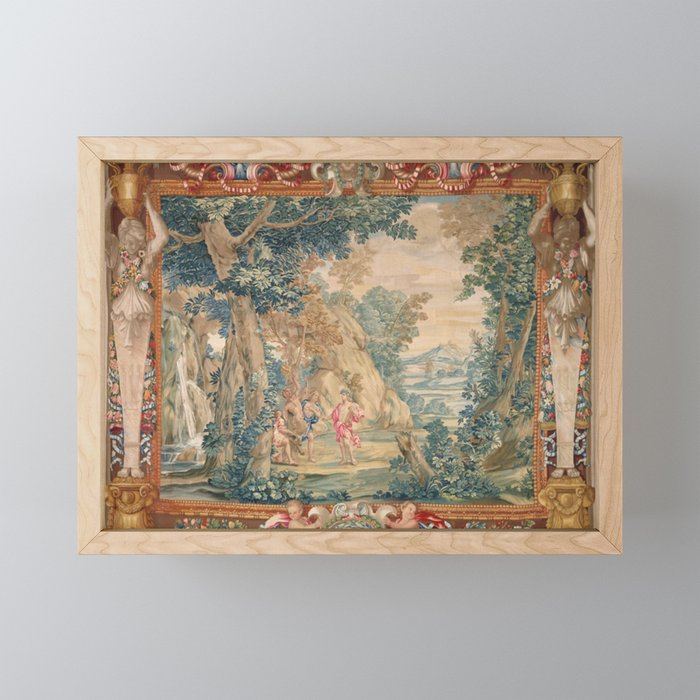 Antique 17th Century Romantic Mythological Garden Italian Tapestry Mini Art Print Gallery Image 1