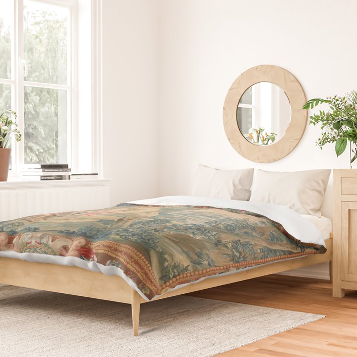 Antique 17th Century Romantic Mythological Garden Italian Tapestry Duvet Cover Gallery Image 2