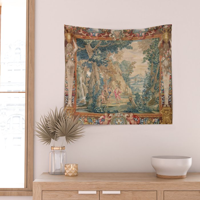 Antique 17th Century Romantic Mythological Garden Italian Tapestry Wall Tapestry Gallery Image 2