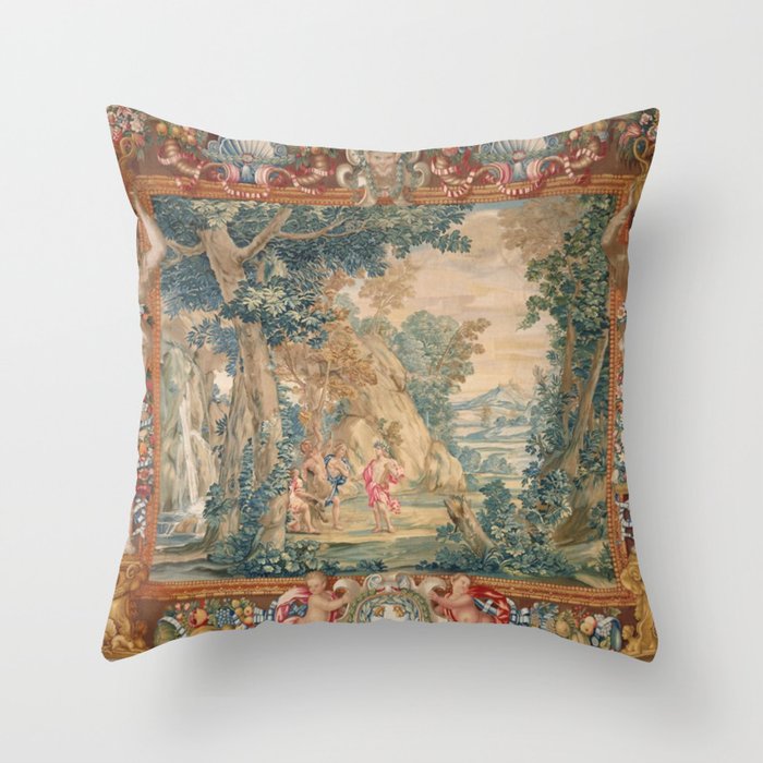 Antique 17th Century Romantic Mythological Garden Italian Tapestry Throw Pillow Gallery Image 6