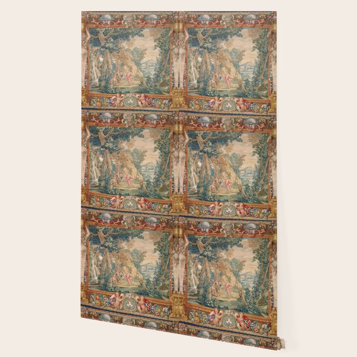 Antique 17th Century Romantic Mythological Garden Italian Tapestry Wallpaper Gallery Image 2