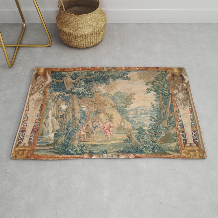 Antique 17th Century Romantic Mythological Garden Italian Tapestry Rug Gallery Image 1