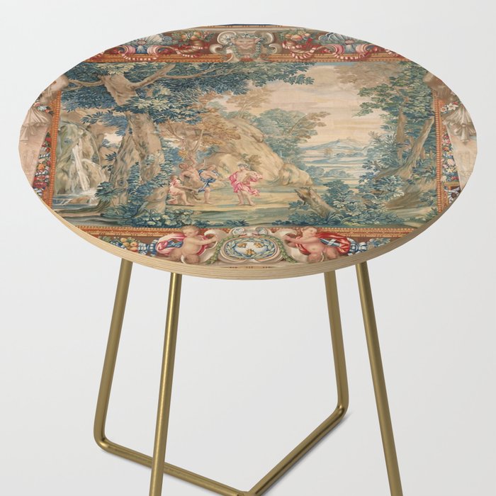 Antique 17th Century Romantic Mythological Garden Italian Tapestry Side Table Gallery Image 2