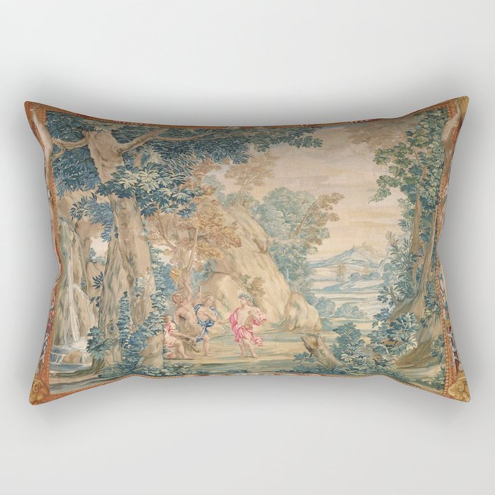 Antique 17th Century Romantic Mythological Garden Italian Tapestry Rectangular Pillow Gallery Image 1