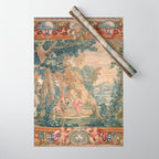 Antique 17th Century Romantic Mythological Garden Italian Tapestry Wrapping Paper Gallery Image 1