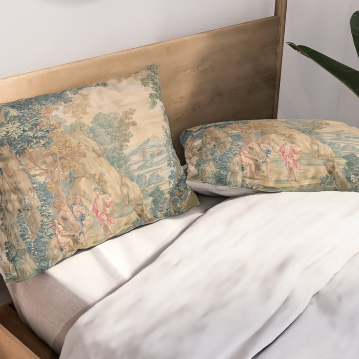 Antique 17th Century Romantic Mythological Garden Italian Tapestry Pillow Sham Gallery Image 2