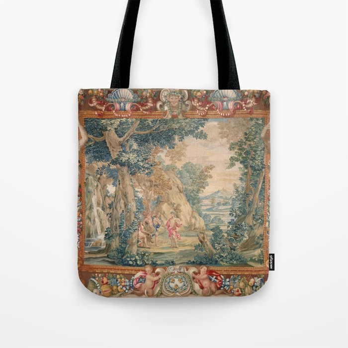Antique 17th Century Romantic Mythological Garden Italian Tapestry Tote Bag Gallery Image 1