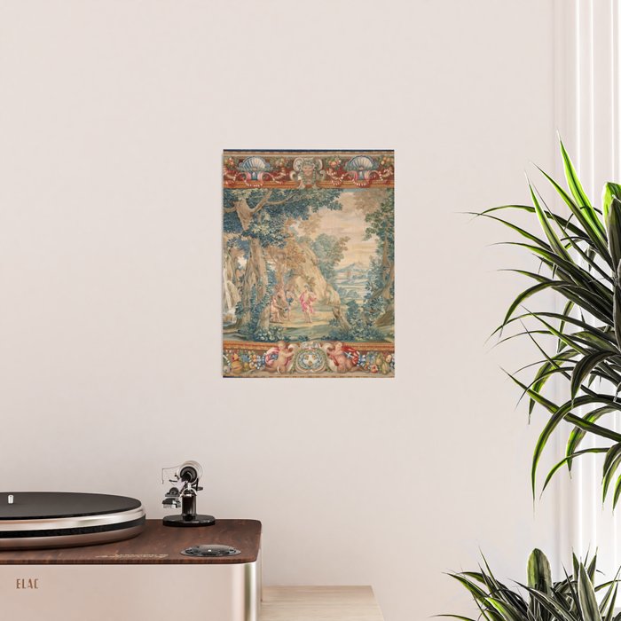 Antique 17th Century Romantic Mythological Garden Italian Tapestry Poster Gallery Image 2
