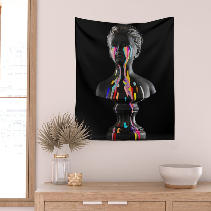 The Girl With Stars In Her Eyes (On Black) Wall Tapestry Gallery Image 2
