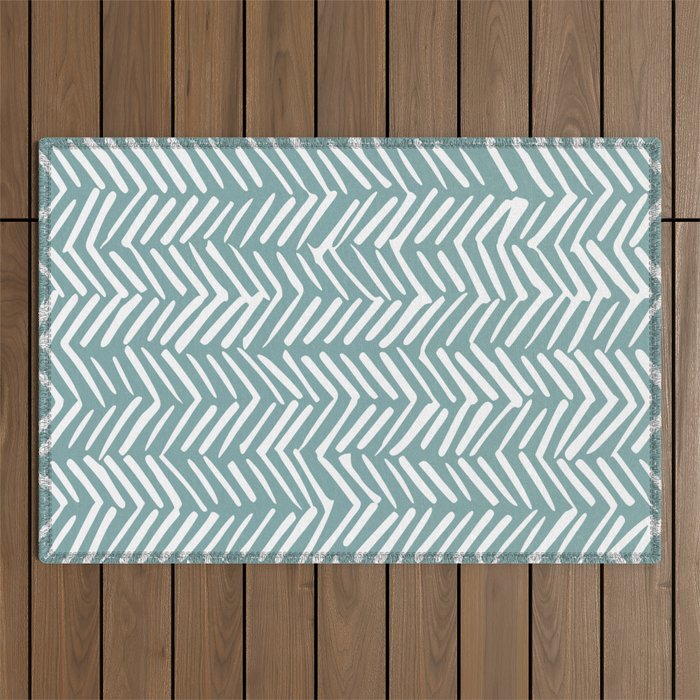 Herringbone, Teal, Boho Art Outdoor Rug Gallery Image 1