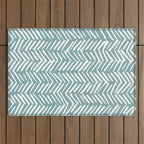 Herringbone, Teal, Boho Art Outdoor Rug Gallery Image 1