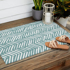 Herringbone, Teal, Boho Art Outdoor Rug Gallery Image 2