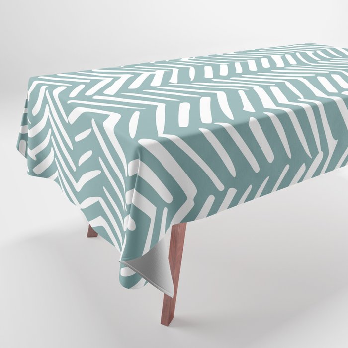 Herringbone, Teal, Boho Art Tablecloth Gallery Image 1