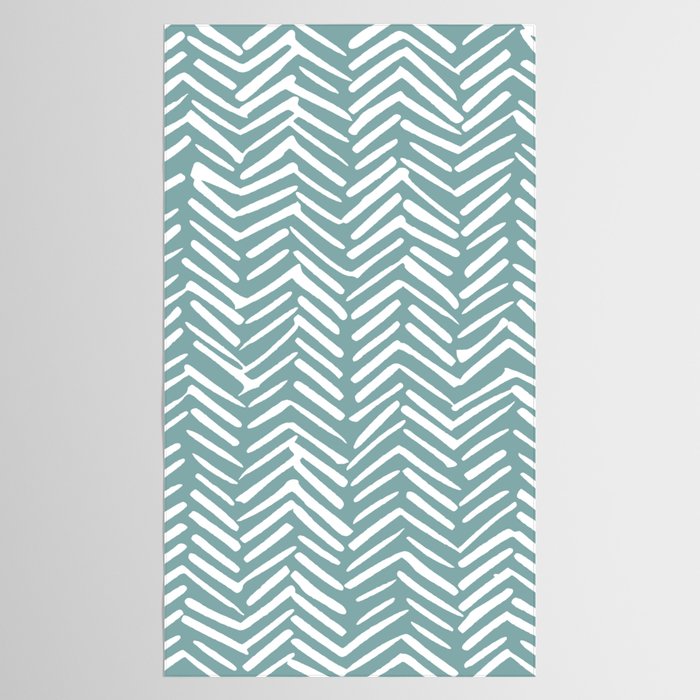 Herringbone, Teal, Boho Art Tablecloth Gallery Image 2