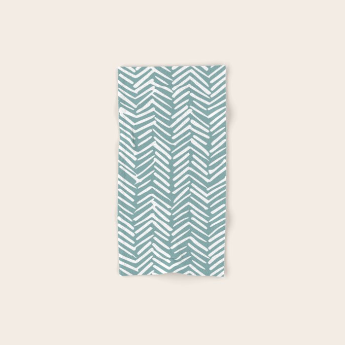 Herringbone, Teal, Boho Art Bath Towel Gallery Image 1